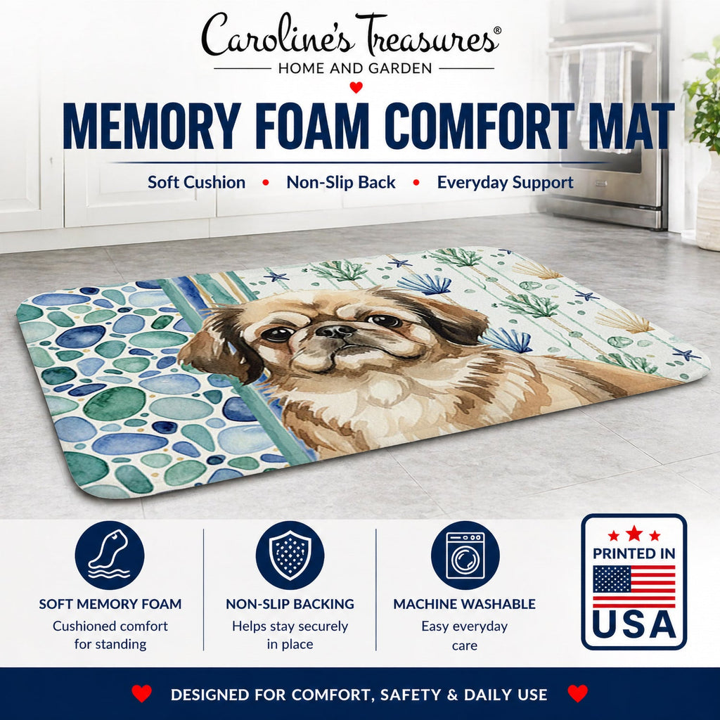 Sable Pekingese Coastal Sea Glass Memory Foam Kitchen Mat Machine Washable Anti-Fatigue Cushion Comfort Bath or Kitchen Rug
