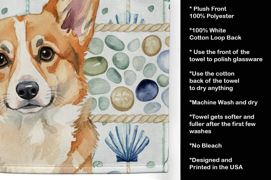 Corgi Coastal Sea Glass Kitchen Towel Velour Plush Front and Cotton Loop Back Machine Washable