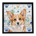 Corgi Coastal Sea Glass Framed Metal Print Bathroom, Kitchen, Office, Home Decor Wall Art Ready to Hang, Square, 8X8