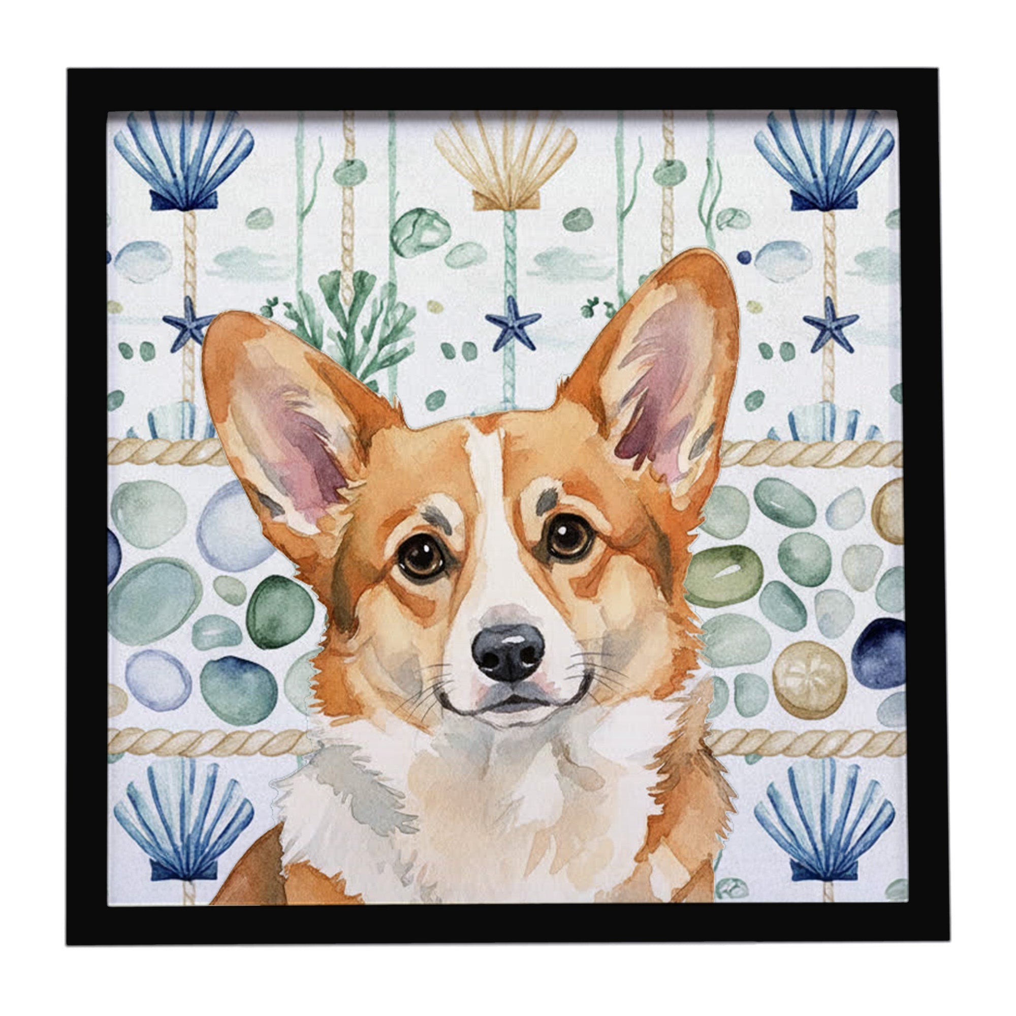 Corgi Coastal Sea Glass Framed Metal Print Bathroom, Kitchen, Office, Home Decor Wall Art Ready to Hang, Square, 8X8