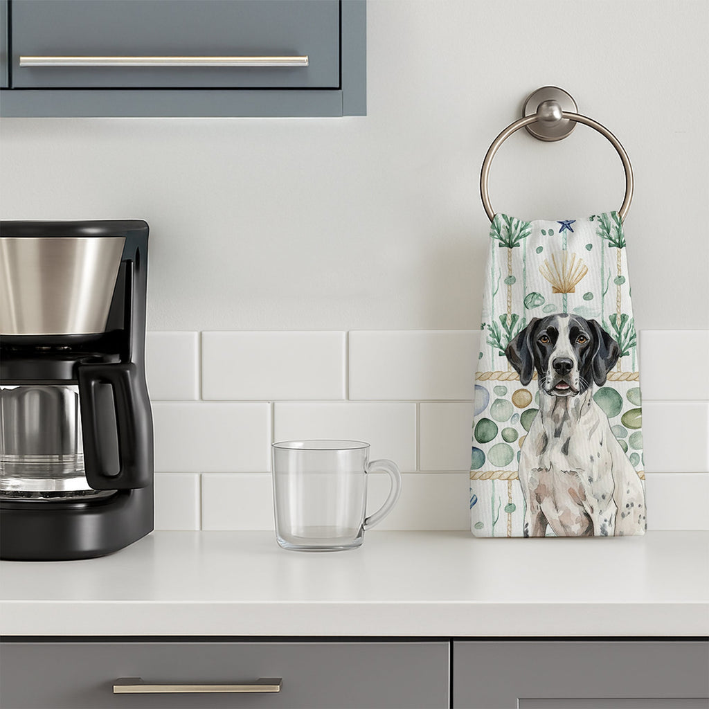 Black and White Pointer Coastal Sea Glass Kitchen Towel Velour Plush Front and Cotton Loop Back Machine Washable