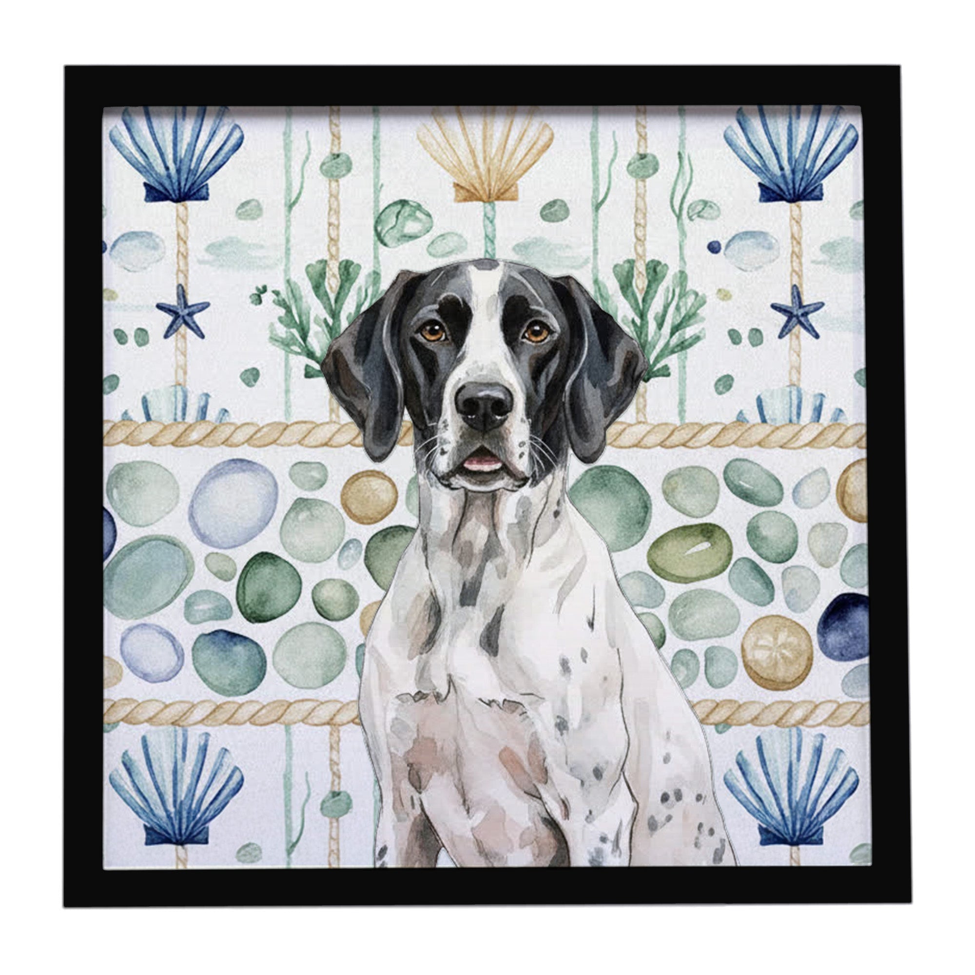 Black and White Pointer Coastal Sea Glass Framed Metal Print Bathroom, Kitchen, Office, Home Decor Wall Art Ready to Hang, Square, 8X8