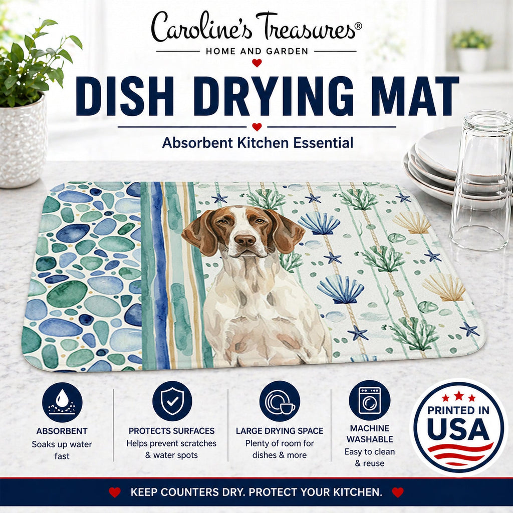 Liver and White Pointer Coastal Sea Glass Dish Drying Mat Absorbent Dish Drying Mat Pad for Kitchen Counter Dish Drainer Mat for Countertop, 14 x 21", Multicolor