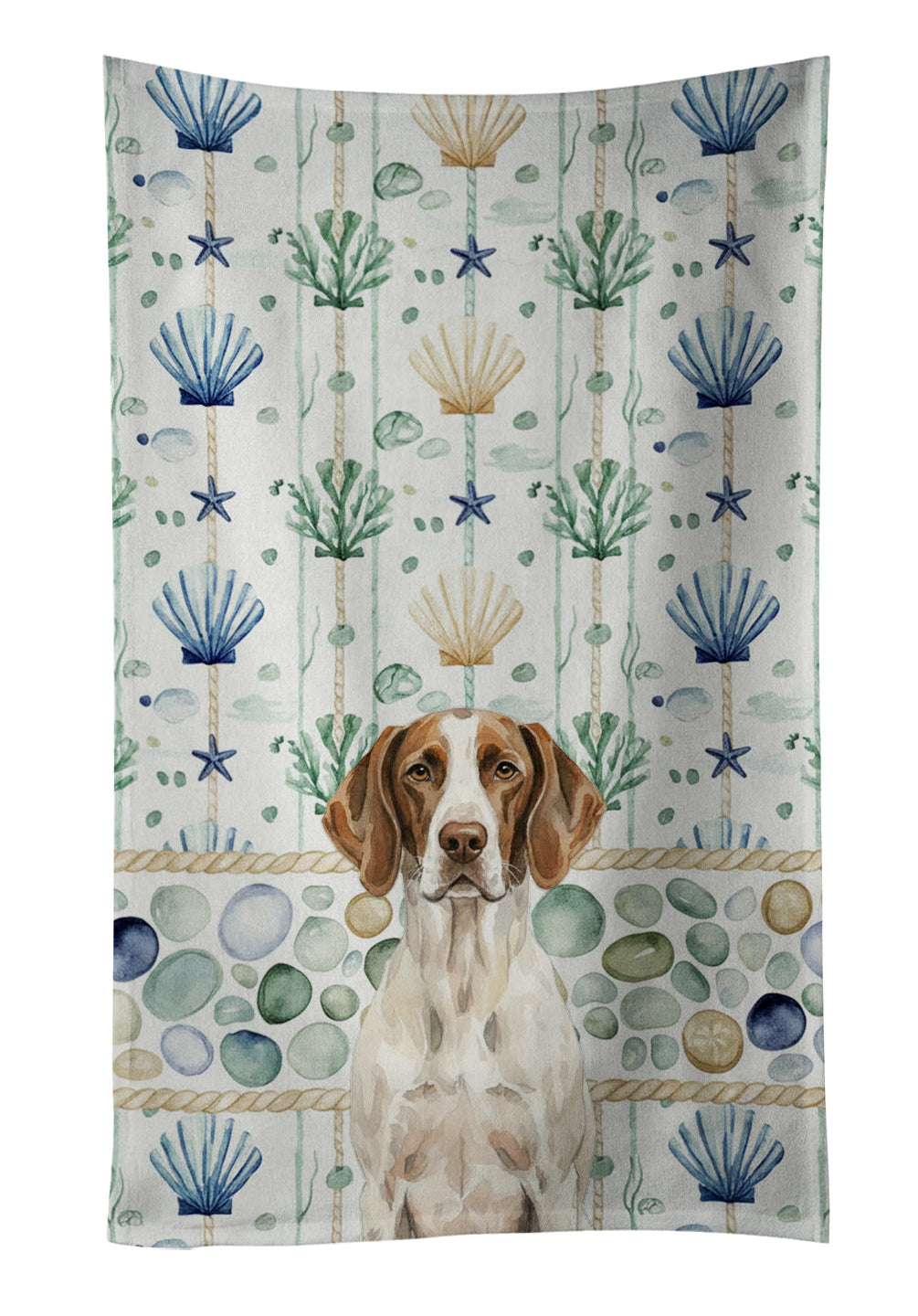 Liver and White Pointer Coastal Sea Glass Kitchen Towel Velour Plush Front and Cotton Loop Back Machine Washable