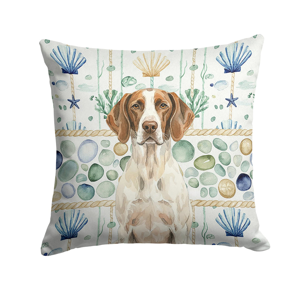Liver and White Pointer Coastal Sea Glass Decorative Throw Pillow 18x18 Indoor Outdoor Accent Cushion, Fabric Cover with Insert for Sofa, Bed, Porch & Living Room