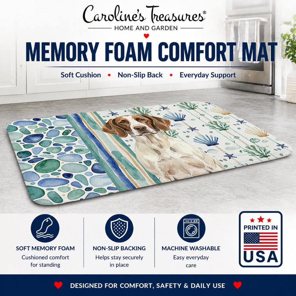 Liver and White Pointer Coastal Sea Glass Memory Foam Kitchen Mat Machine Washable Anti-Fatigue Cushion Comfort Bath or Kitchen Rug