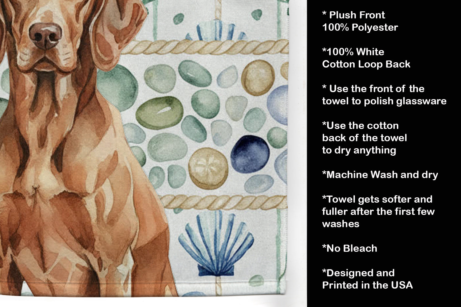 Liver Pointer Coastal Sea Glass Kitchen Towel Velour Plush Front and Cotton Loop Back Machine Washable