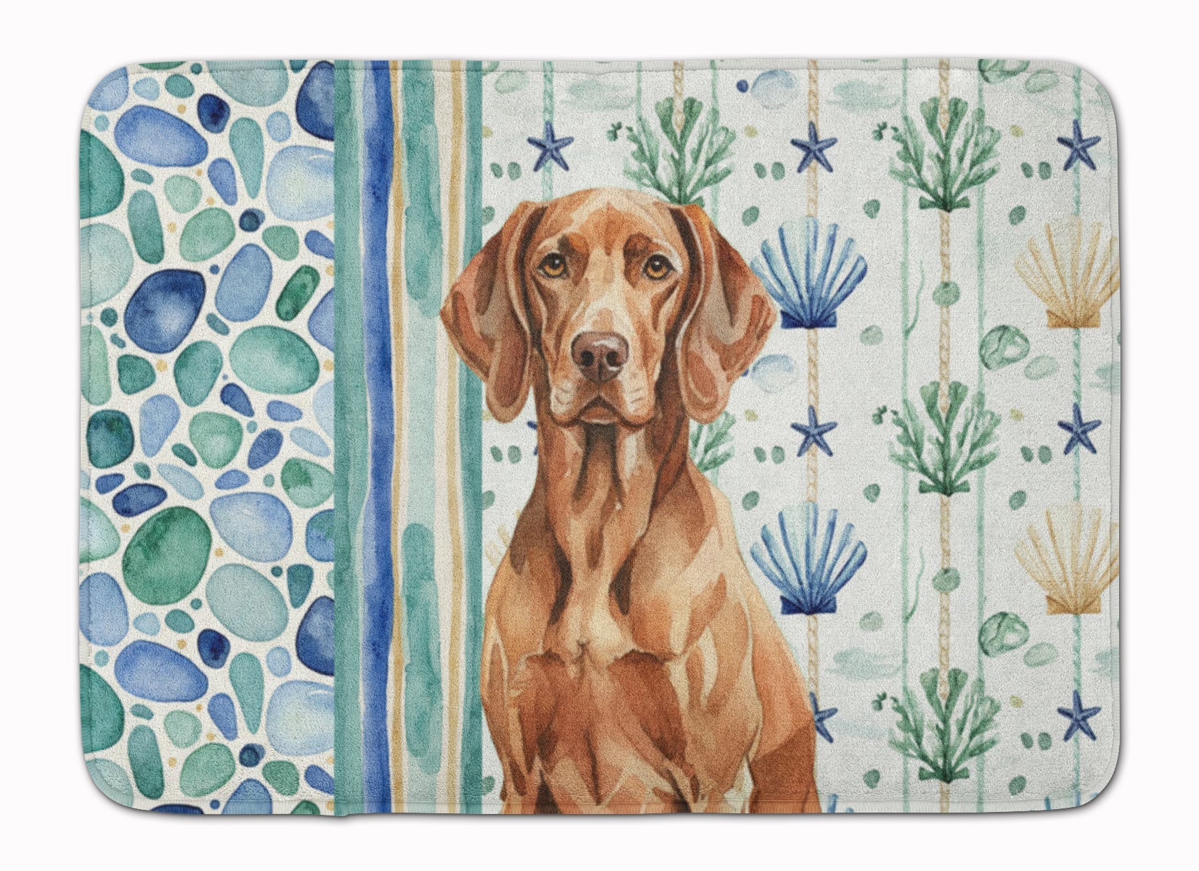 Liver Pointer Coastal Sea Glass Memory Foam Kitchen Mat Machine Washable Anti-Fatigue Cushion Comfort Bath or Kitchen Rug