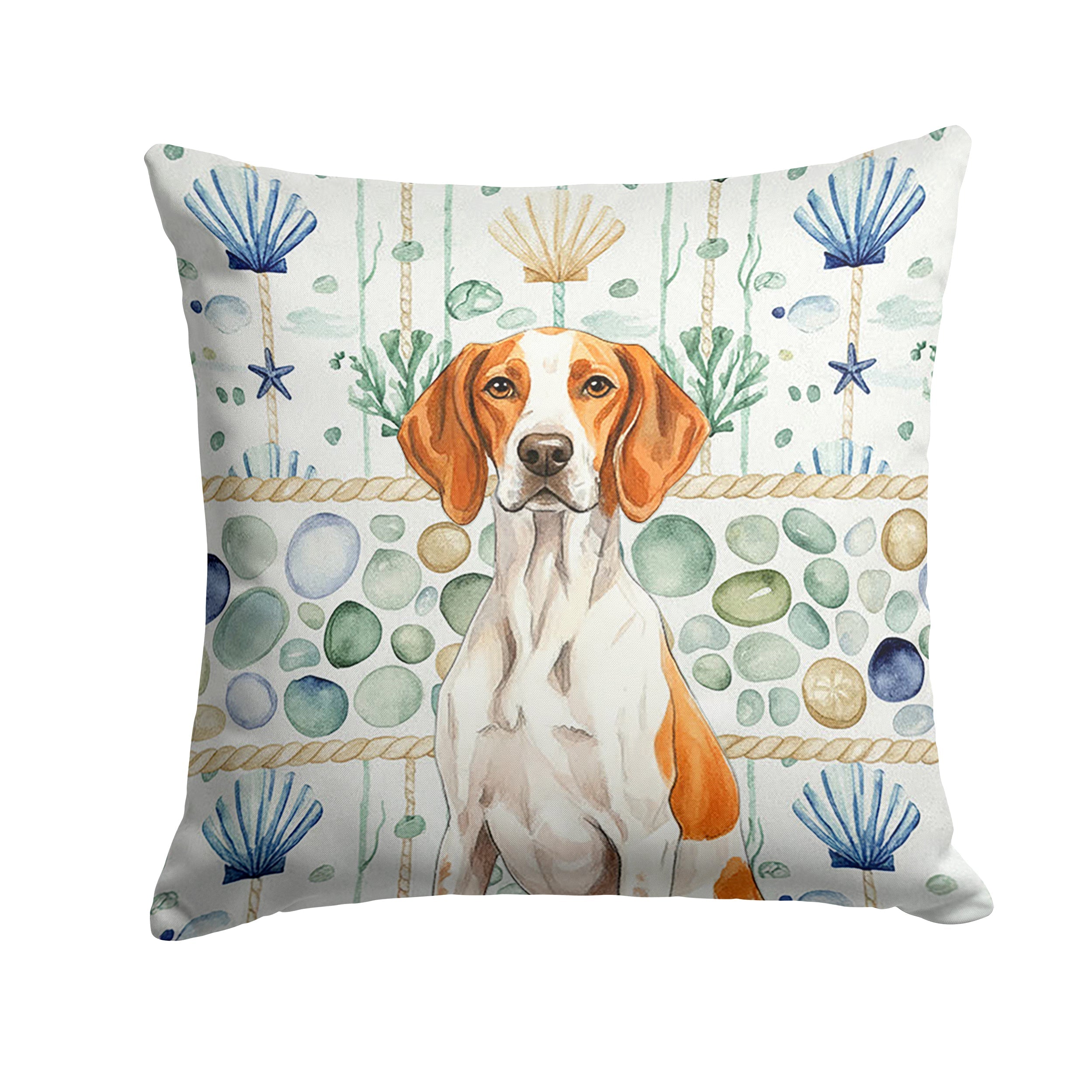 Orange and White Pointer Coastal Sea Glass Decorative Throw Pillow 14x14 Indoor Outdoor Accent Cushion, Fabric Cover with Insert for Sofa, Bed, Porch & Living Room