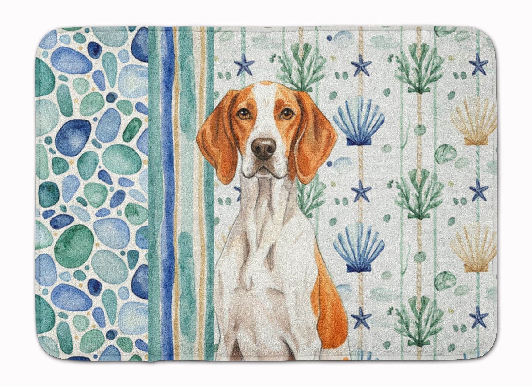 Orange and White Pointer Coastal Sea Glass Memory Foam Kitchen Mat Machine Washable Anti-Fatigue Cushion Comfort Bath or Kitchen Rug