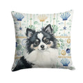 Black and White Pomeranian Coastal Sea Glass Decorative Throw Pillow 14x14 Indoor Outdoor Accent Cushion, Fabric Cover with Insert for Sofa, Bed, Porch & Living Room