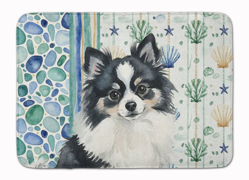 Black and White Pomeranian Coastal Sea Glass Memory Foam Kitchen Mat Machine Washable Anti-Fatigue Cushion Comfort Bath or Kitchen Rug