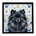 Black Pomeranian Coastal Sea Glass Framed Metal Print Bathroom, Kitchen, Office, Home Decor Wall Art Ready to Hang, Square, 8X8