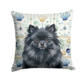 Black Pomeranian Coastal Sea Glass Decorative Throw Pillow 14x14 Indoor Outdoor Accent Cushion, Fabric Cover with Insert for Sofa, Bed, Porch & Living Room