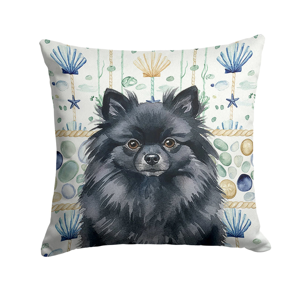 Black Pomeranian Coastal Sea Glass Decorative Throw Pillow 18x18 Indoor Outdoor Accent Cushion, Fabric Cover with Insert for Sofa, Bed, Porch & Living Room
