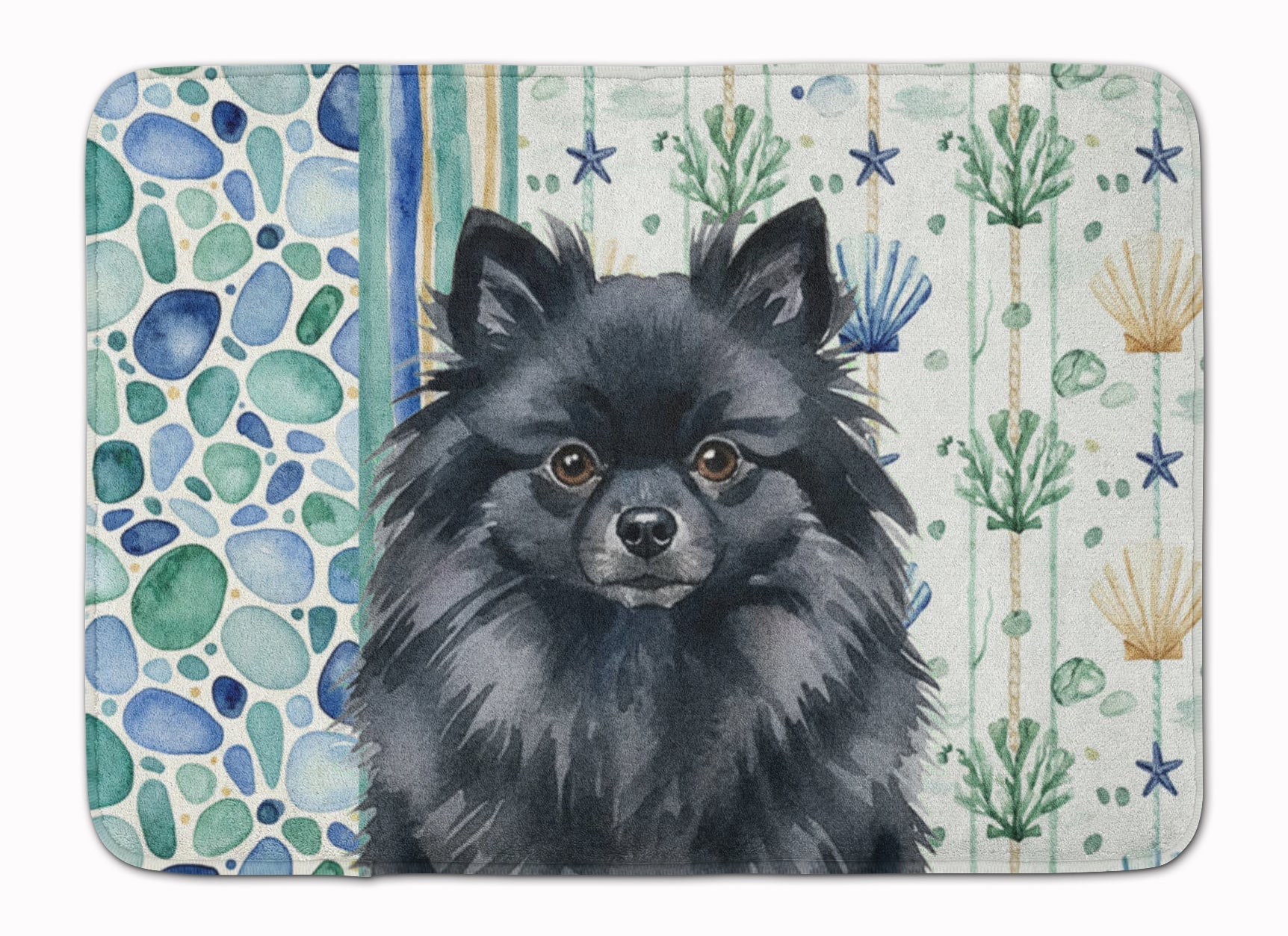 Black Pomeranian Coastal Sea Glass Memory Foam Kitchen Mat Machine Washable Anti-Fatigue Cushion Comfort Bath or Kitchen Rug