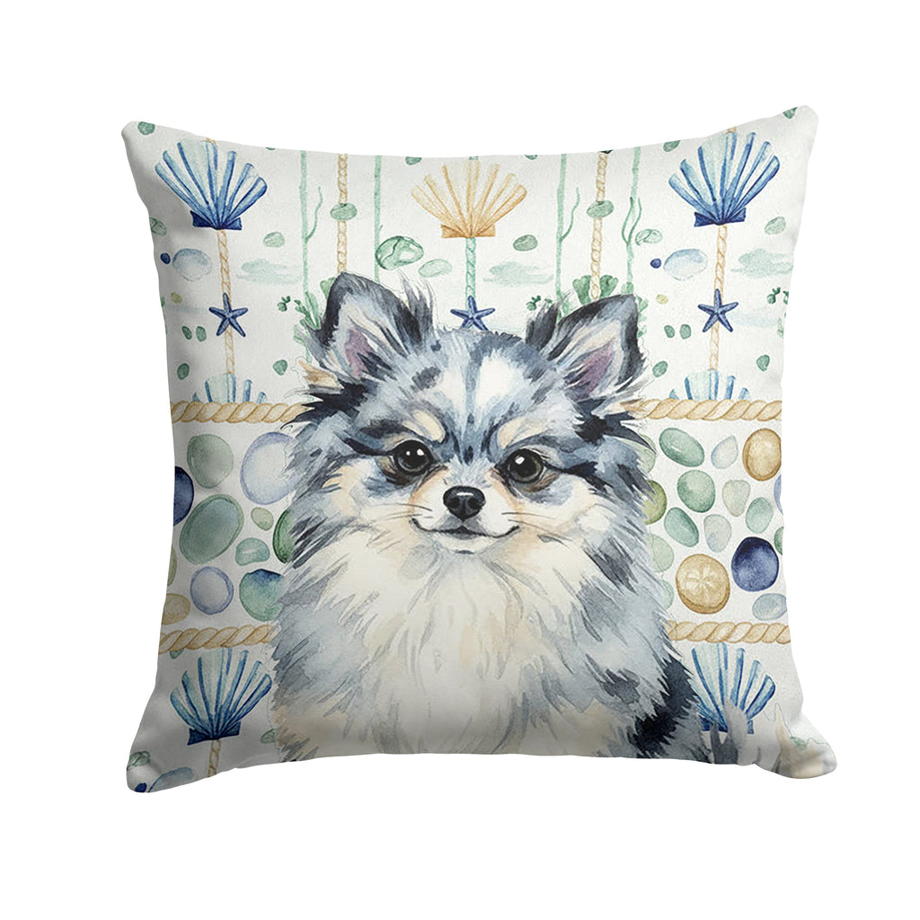 Blue Merle Pomeranian Coastal Sea Glass Decorative Throw Pillow 14x14 Indoor Outdoor Accent Cushion, Fabric Cover with Insert for Sofa, Bed, Porch & Living Room