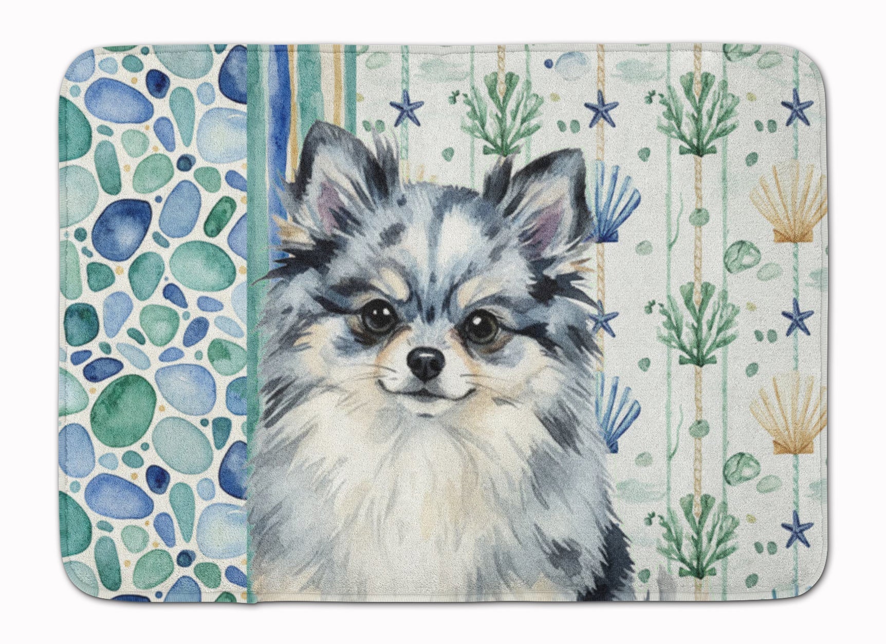 Blue Merle Pomeranian Coastal Sea Glass Memory Foam Kitchen Mat Machine Washable Anti-Fatigue Cushion Comfort Bath or Kitchen Rug