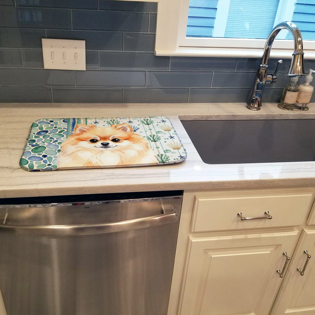 Pomeranian Coastal Sea Glass Dish Drying Mat Absorbent Dish Drying Mat Pad for Kitchen Counter Dish Drainer Mat for Countertop, 14 x 21", Multicolor