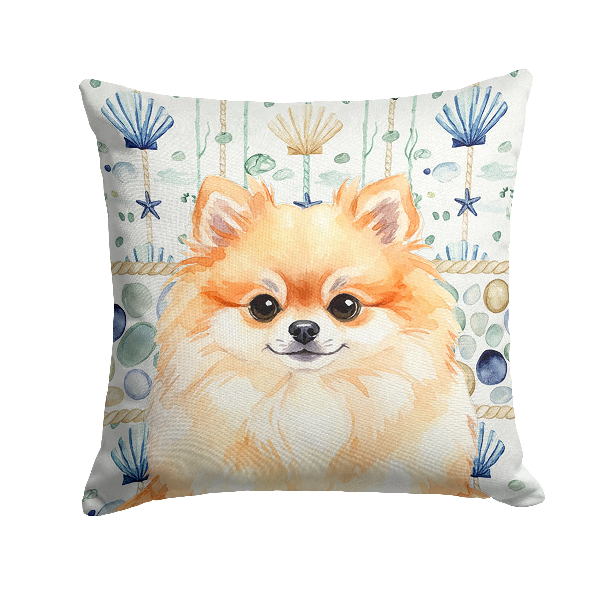 Pomeranian Coastal Sea Glass Decorative Throw Pillow 14x14 Indoor Outdoor Accent Cushion, Fabric Cover with Insert for Sofa, Bed, Porch & Living Room