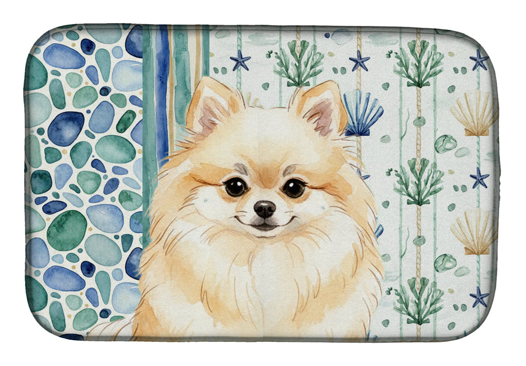 Cream Pomeranian Coastal Sea Glass Dish Drying Mat Absorbent Dish Drying Mat Pad for Kitchen Counter Dish Drainer Mat for Countertop, 14 x 21", Multicolor