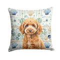 Miniature Apricot Poodle Coastal Sea Glass Decorative Throw Pillow 14x14 Indoor Outdoor Accent Cushion, Fabric Cover with Insert for Sofa, Bed, Porch & Living Room