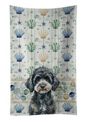 Miniature Black Poodle Coastal Sea Glass Kitchen Towel Velour Plush Front and Cotton Loop Back Machine Washable