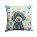 Miniature Black Poodle Coastal Sea Glass Decorative Throw Pillow 14x14 Indoor Outdoor Accent Cushion, Fabric Cover with Insert for Sofa, Bed, Porch & Living Room
