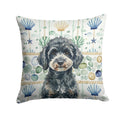 Miniature Black Poodle Coastal Sea Glass Decorative Throw Pillow 18x18 Indoor Outdoor Accent Cushion, Fabric Cover with Insert for Sofa, Bed, Porch & Living Room