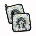 Miniature Parti Poodle Coastal Sea Glass Pot Holder Set of 2 Heat Resistant Quilted Hot Pads 7.5 x 7.5 Inch, Insulated Kitchen Trivets for Cooking & Baking