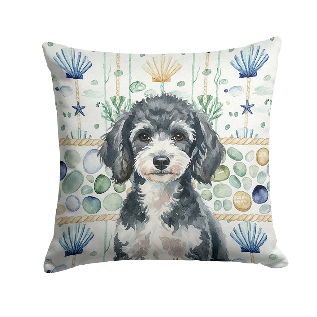 Miniature Parti Poodle Coastal Sea Glass Decorative Throw Pillow 14x14 Indoor Outdoor Accent Cushion, Fabric Cover with Insert for Sofa, Bed, Porch & Living Room