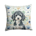 Miniature Parti Poodle Coastal Sea Glass Decorative Throw Pillow 14x14 Indoor Outdoor Accent Cushion, Fabric Cover with Insert for Sofa, Bed, Porch & Living Room