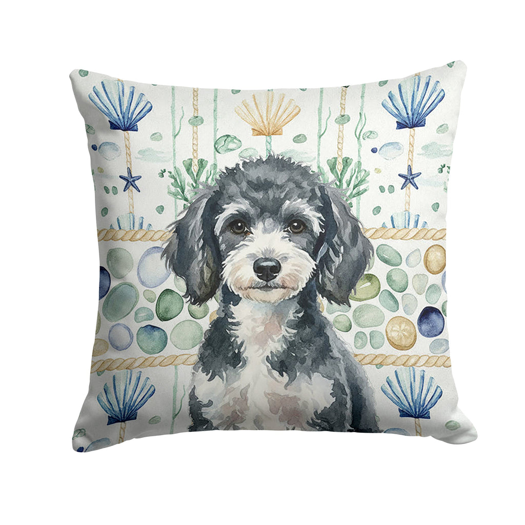 Miniature Parti Poodle Coastal Sea Glass Decorative Throw Pillow 18x18 Indoor Outdoor Accent Cushion, Fabric Cover with Insert for Sofa, Bed, Porch & Living Room