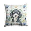 Miniature Parti Poodle Coastal Sea Glass Decorative Throw Pillow 18x18 Indoor Outdoor Accent Cushion, Fabric Cover with Insert for Sofa, Bed, Porch & Living Room