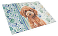 Miniature Red Poodle Coastal Sea Glass Cutting Board Tempered Glass Kitchen Cutting Surface, Heat Resistant Chopping, Non-Slip Feet, Food Prep & Serving