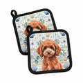 Miniature Red Poodle Coastal Sea Glass Pot Holder Set of 2 Heat Resistant Quilted Hot Pads 7.5 x 7.5 Inch, Insulated Kitchen Trivets for Cooking & Baking