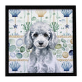 Miniature Silver Poodle Coastal Sea Glass Framed Metal Print Bathroom, Kitchen, Office, Home Decor Wall Art Ready to Hang, Square, 8X8