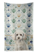 Miniature White Poodle Coastal Sea Glass Kitchen Towel Velour Plush Front and Cotton Loop Back Machine Washable