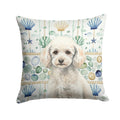 Miniature White Poodle Coastal Sea Glass Decorative Throw Pillow 18x18 Indoor Outdoor Accent Cushion, Fabric Cover with Insert for Sofa, Bed, Porch & Living Room