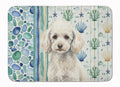 Miniature White Poodle Coastal Sea Glass Memory Foam Kitchen Mat Machine Washable Anti-Fatigue Cushion Comfort Bath or Kitchen Rug