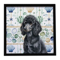 Standard Black Poodle Coastal Sea Glass Framed Metal Print Bathroom, Kitchen, Office, Home Decor Wall Art Ready to Hang, Square, 8X8