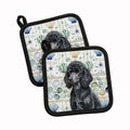 Standard Black Poodle Coastal Sea Glass Pot Holder Set of 2 Heat Resistant Quilted Hot Pads 7.5 x 7.5 Inch, Insulated Kitchen Trivets for Cooking & Baking