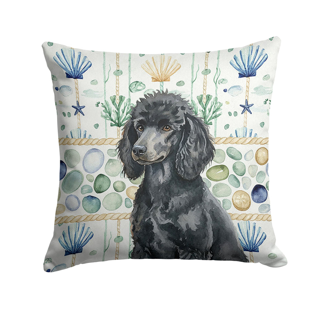 Standard Black Poodle Coastal Sea Glass Decorative Throw Pillow 14x14 Indoor Outdoor Accent Cushion, Fabric Cover with Insert for Sofa, Bed, Porch & Living Room