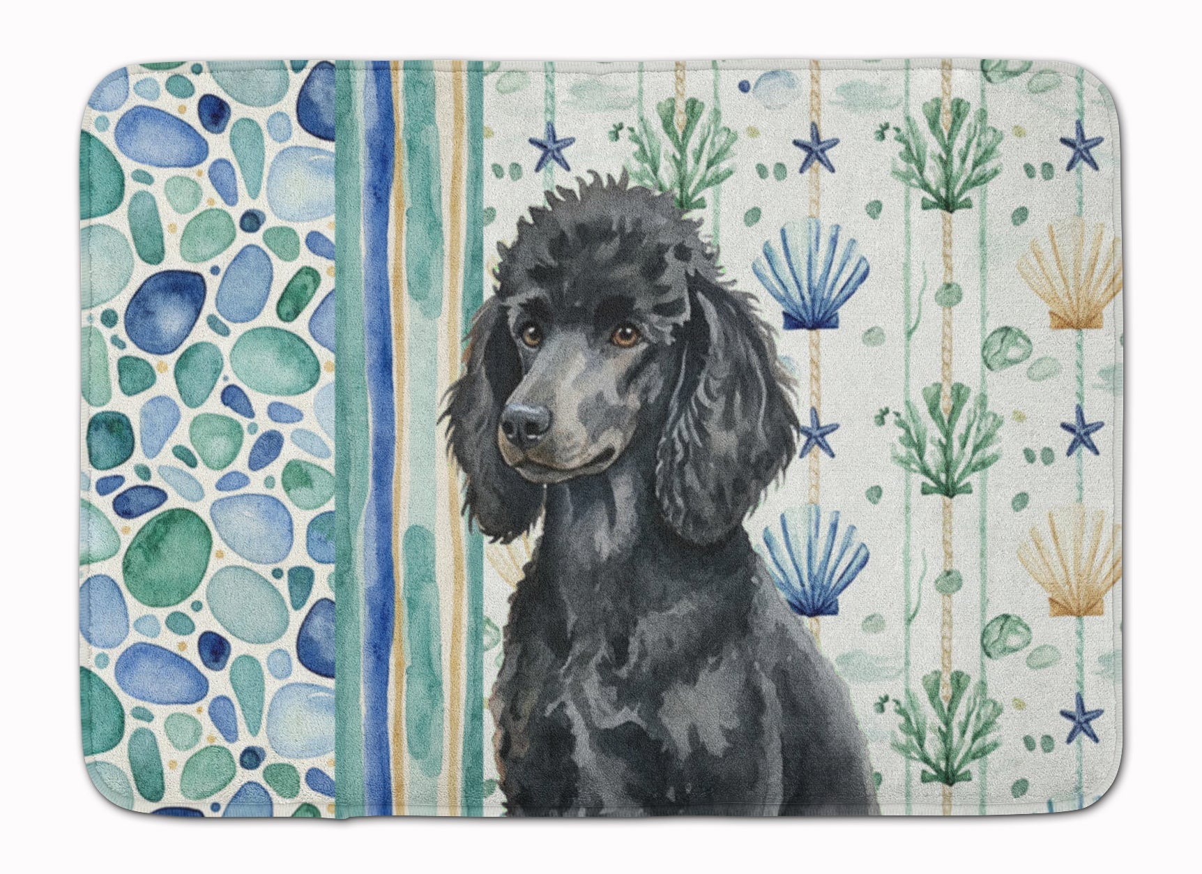 Standard Black Poodle Coastal Sea Glass Memory Foam Kitchen Mat Machine Washable Anti-Fatigue Cushion Comfort Bath or Kitchen Rug