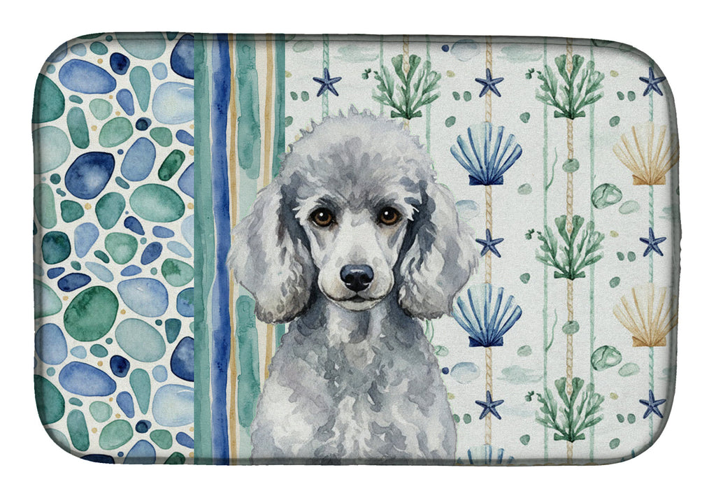 Standard Silver Poodle Coastal Sea Glass Dish Drying Mat Absorbent Dish Drying Mat Pad for Kitchen Counter Dish Drainer Mat for Countertop, 14 x 21", Multicolor