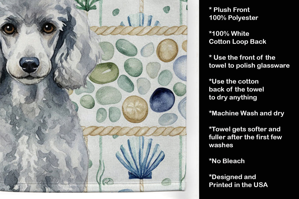 Standard Silver Poodle Coastal Sea Glass Kitchen Towel Velour Plush Front and Cotton Loop Back Machine Washable
