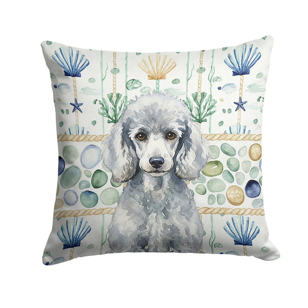 Standard Silver Poodle Coastal Sea Glass Decorative Throw Pillow 18x18 Indoor Outdoor Accent Cushion, Fabric Cover with Insert for Sofa, Bed, Porch & Living Room