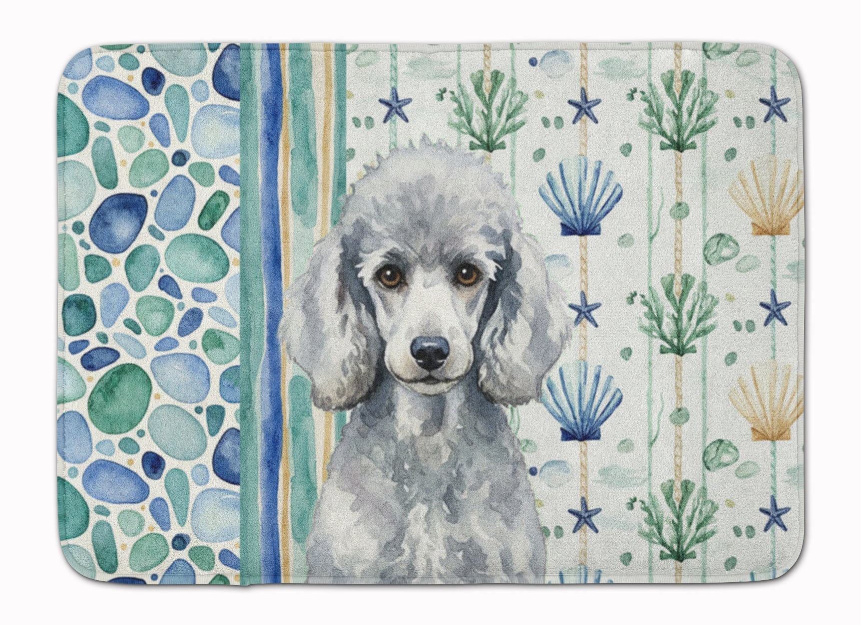 Standard Silver Poodle Coastal Sea Glass Memory Foam Kitchen Mat Machine Washable Anti-Fatigue Cushion Comfort Bath or Kitchen Rug