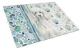 Standard White Poodle Coastal Sea Glass Cutting Board Tempered Glass Kitchen Cutting Surface, Heat Resistant Chopping, Non-Slip Feet, Food Prep & Serving