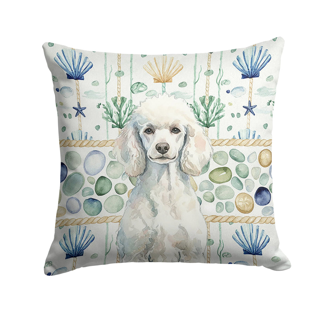 Standard White Poodle Coastal Sea Glass Decorative Throw Pillow 14x14 Indoor Outdoor Accent Cushion, Fabric Cover with Insert for Sofa, Bed, Porch & Living Room